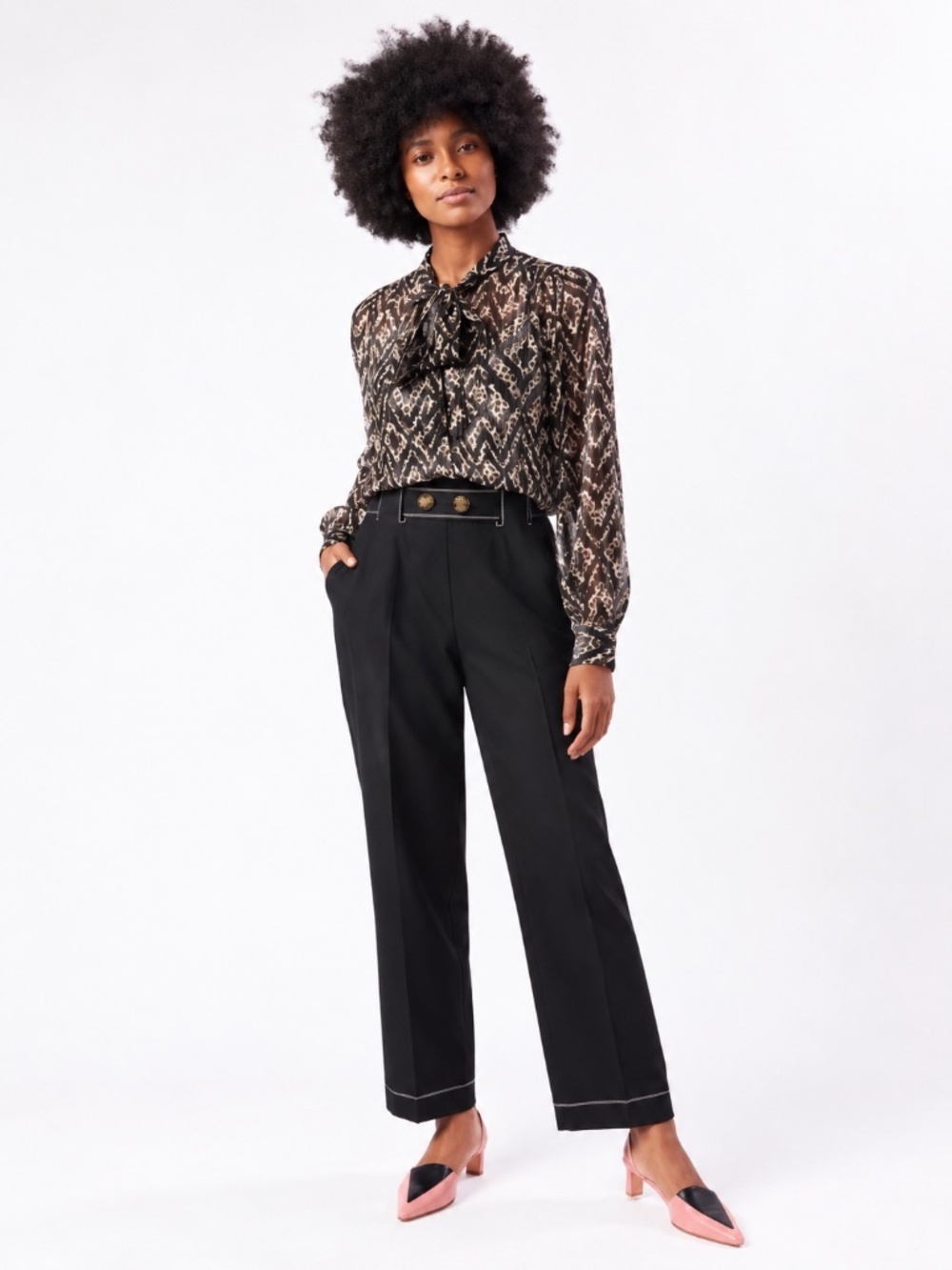 Marie Oliver Silk Lauren Leopard Print Bow Tie Neck Blouse Women Size S